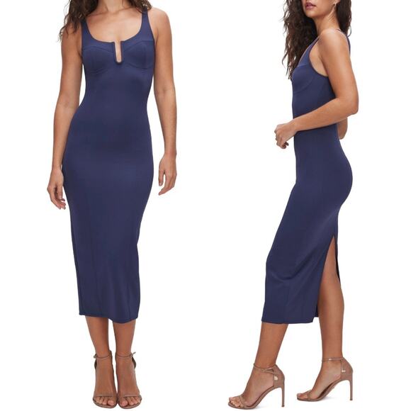 Good American Corset Scuba Midi Dress in Blue Rinse Size 4 ( XL ) - Picture 2 of 9